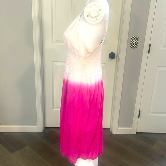Fuchsia Ombré Spaghetti Strap 💯Cotton Smocked Waist and Back Cynthia Mehra S/M - Picture 2 of 7
